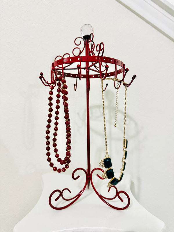 Red Vintage Jewelry Necklace Display Holder Rotating W Large Stone Retro Shabby Chic