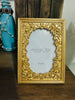 Rachel Zoe Picture Frame Yellow Gold Tone Floral Carved Plate Vintage Style Hollywood Regency Inspired