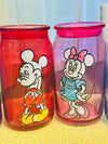 Disney Characters Mickey Mouse and Friends Color Sketch Glass Tumblers with Lids and Straws 16oz Glass Cups with Lids and Straws Set of 4